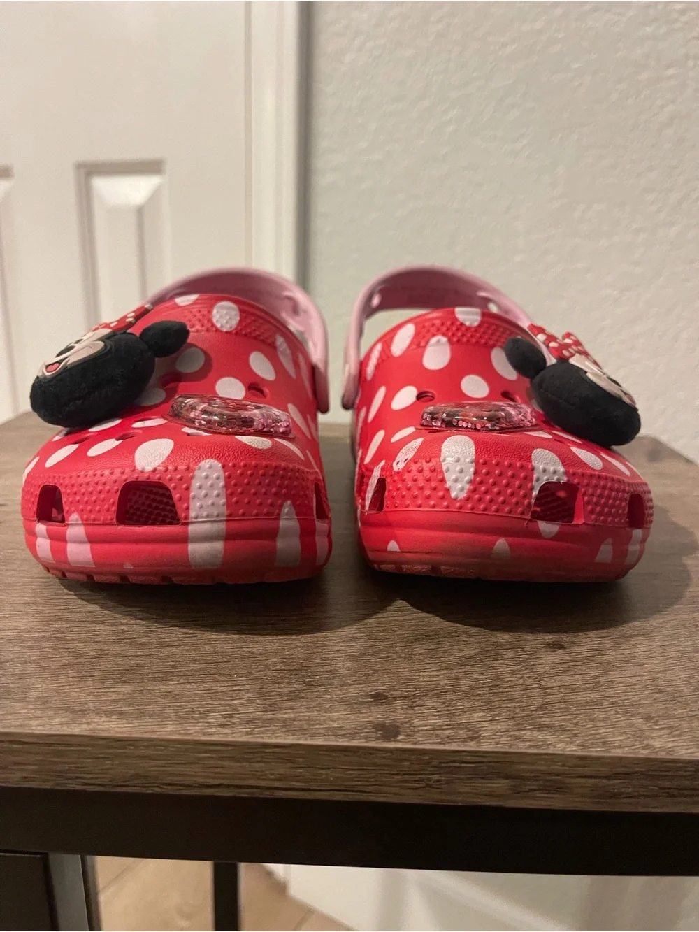 Disney Minnie Mouse Red and White Polka Dot Kids Croc Sandals with Pink Straps